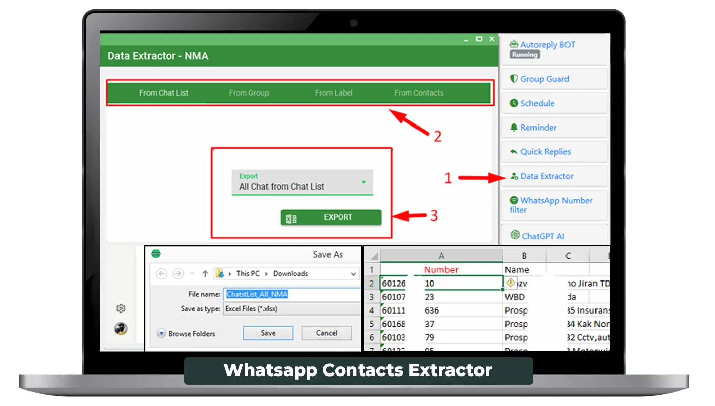Autowasap AI CRM Multi-Whatsapp Account : Extract Contact Leads