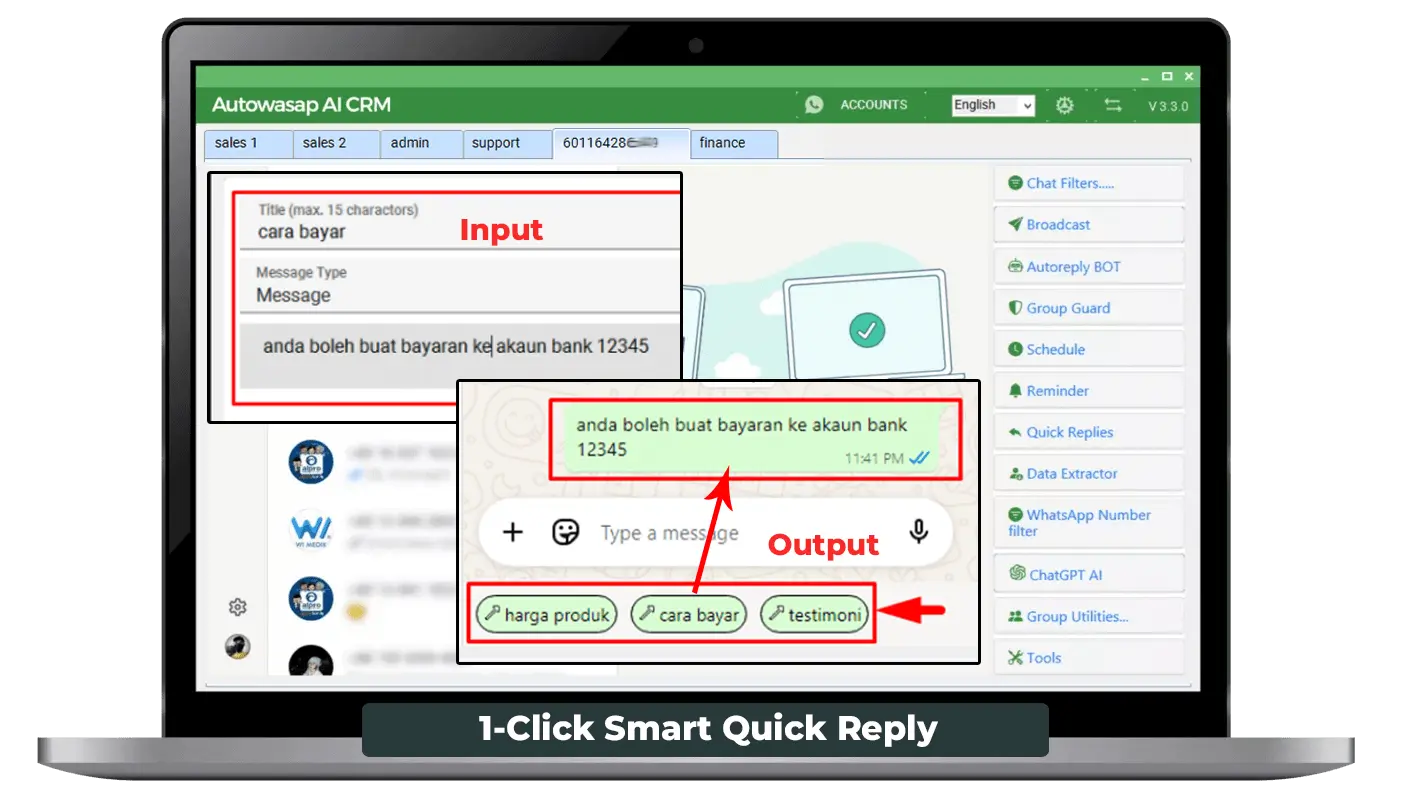 Autowasap AI CRM Multi-Whatsapp Account : Smart Quick Reply