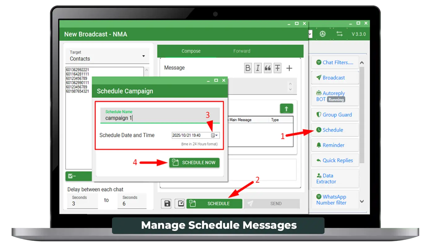 Autowasap AI CRM Multi-Whatsapp Account : Schedule Broadcast Messages